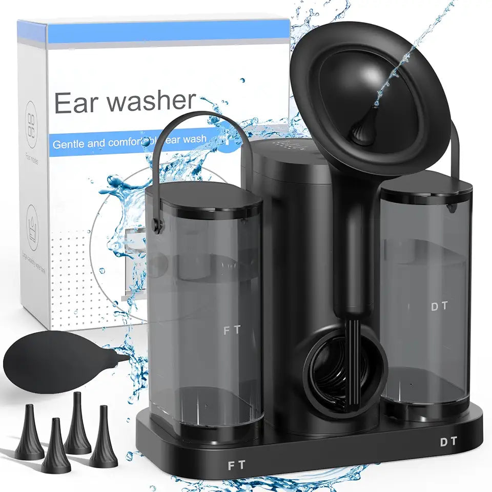 Electric Ear Wax Removal Kit with Two Portable Tanks and Hanging Rack Black K7668