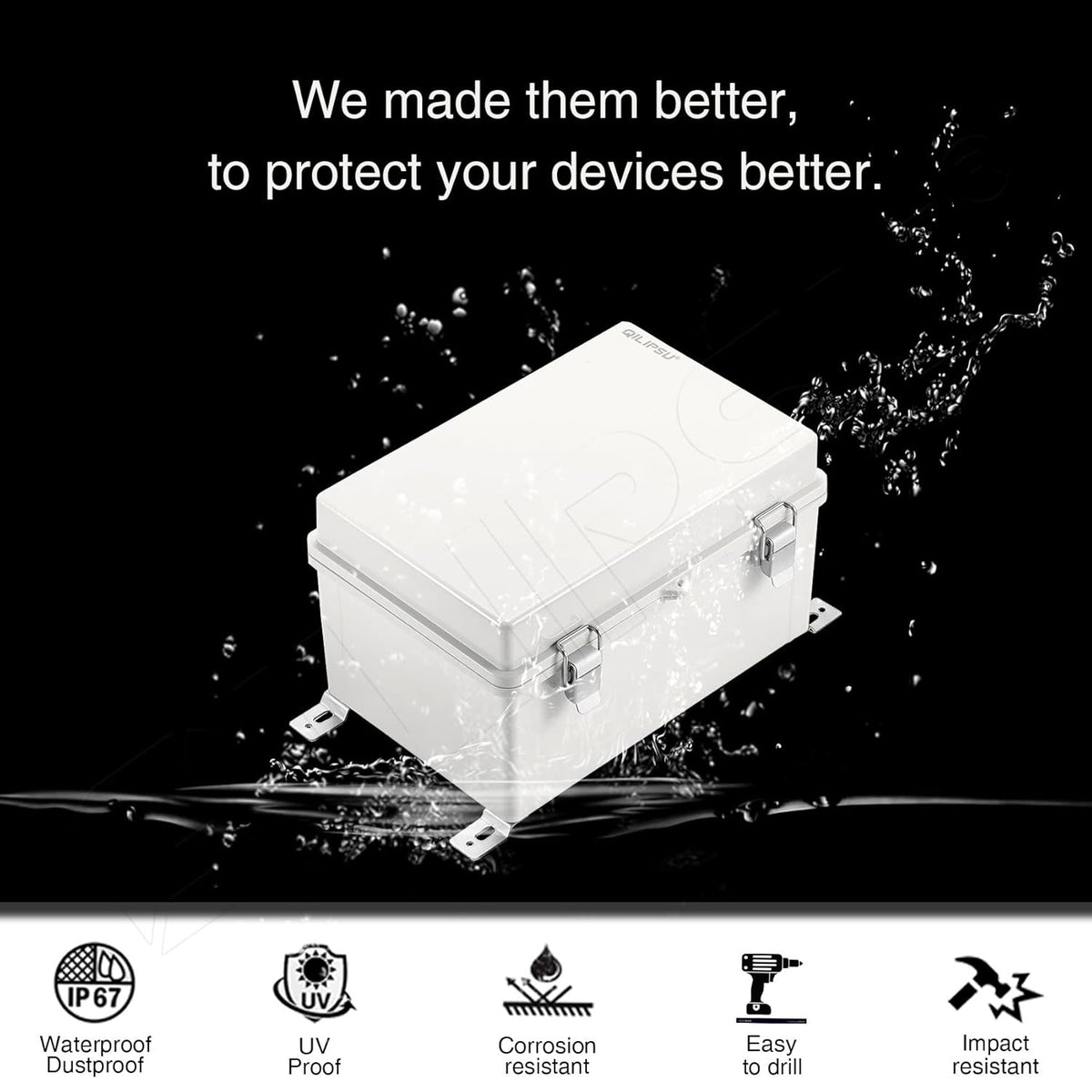 Stainless Steel Latch Junction Box with Inner Door, IP67 Waterproof Electrical Box, ABS Plastic Grey, Pack of 2 C593473