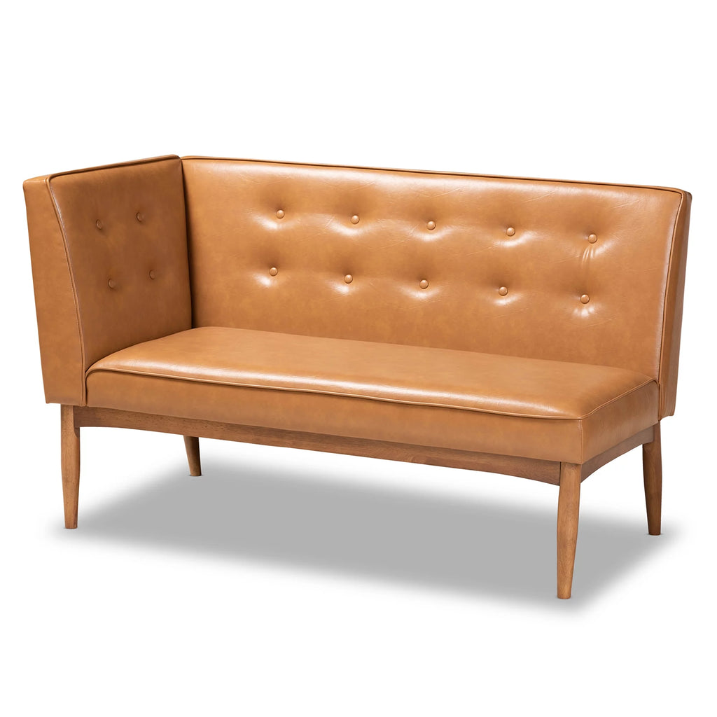 Tan Faux Leather Upholstered Wood Dining Corner Sofa Bench F760782