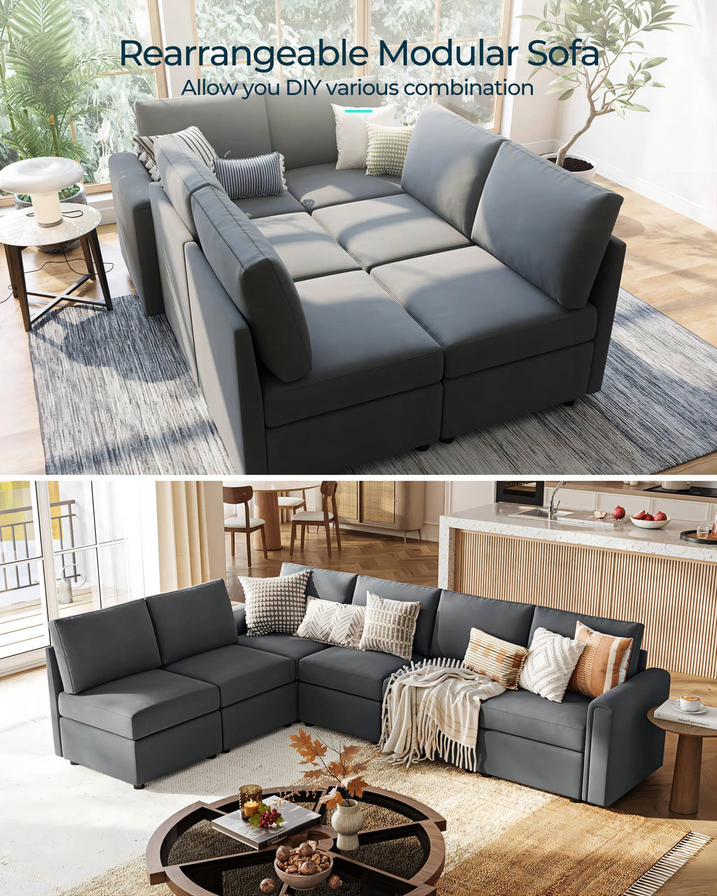 Dark Gray Modular Sectional Sofa with Storage J642223