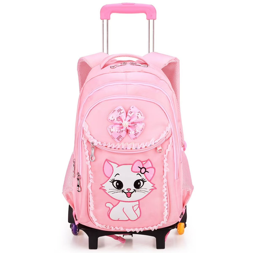 Pink Kids Rolling Backpack with Cartoon Cat M9173