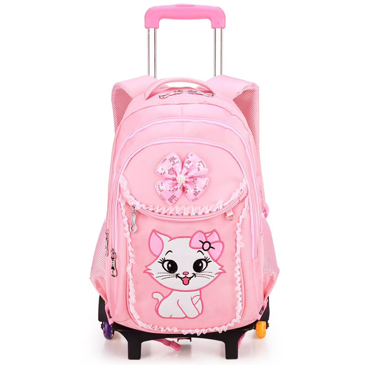 Pink Kids Rolling Backpack with Cartoon Cat M9173