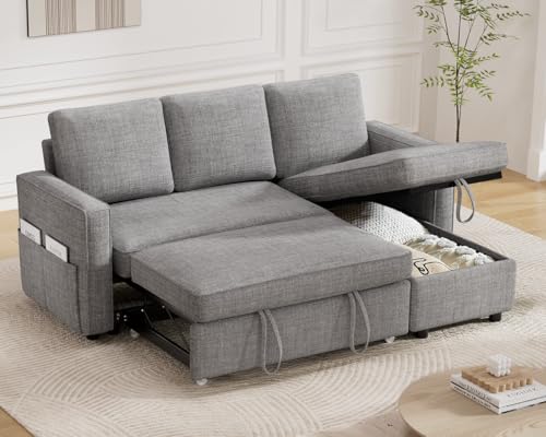 Dark Grey Sleeper Sofa Bed with Reversible Storage Chaise O65282