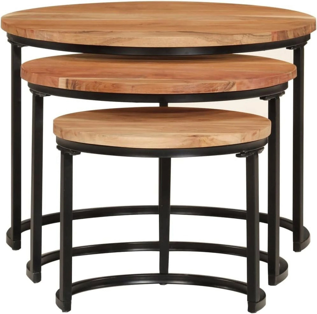 Solid Acacia Wood Nesting Side Tables Set of 3 M734