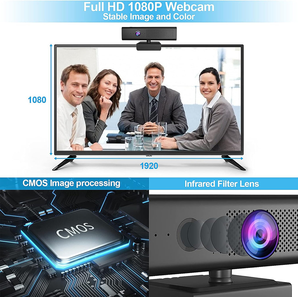 Full HD 1080P USB Webcam with 4 Built-in Microphones and Speaker, Magnetic Privacy Cover, Pack of 2 M797708