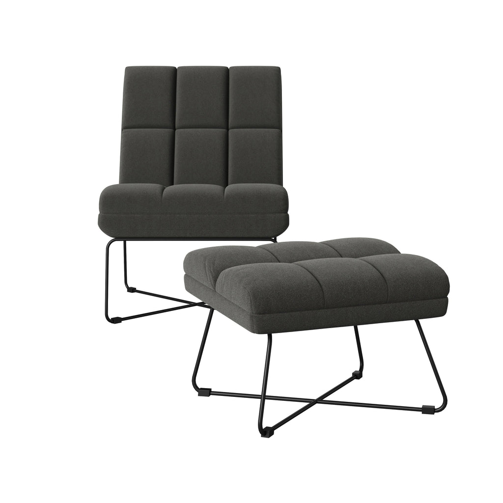 Turquoise Blue Armless Chair and Ottoman K278058