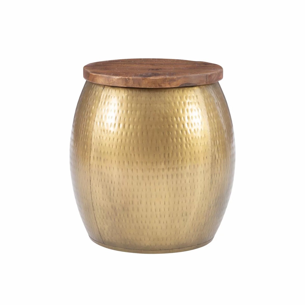Gold Metal and Wood Storage Side Table L18446