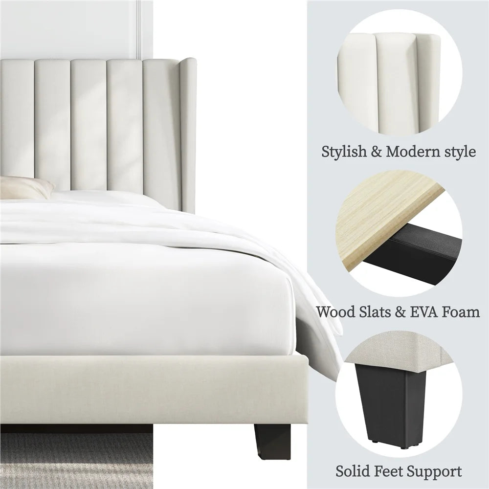Queen Platform Bed with Upholstered Headboard D73664