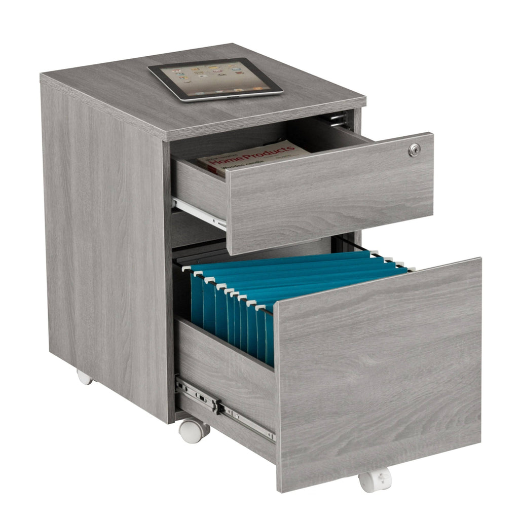 White Rolling Two Drawer Vertical Filing Cabinet with Lock M798