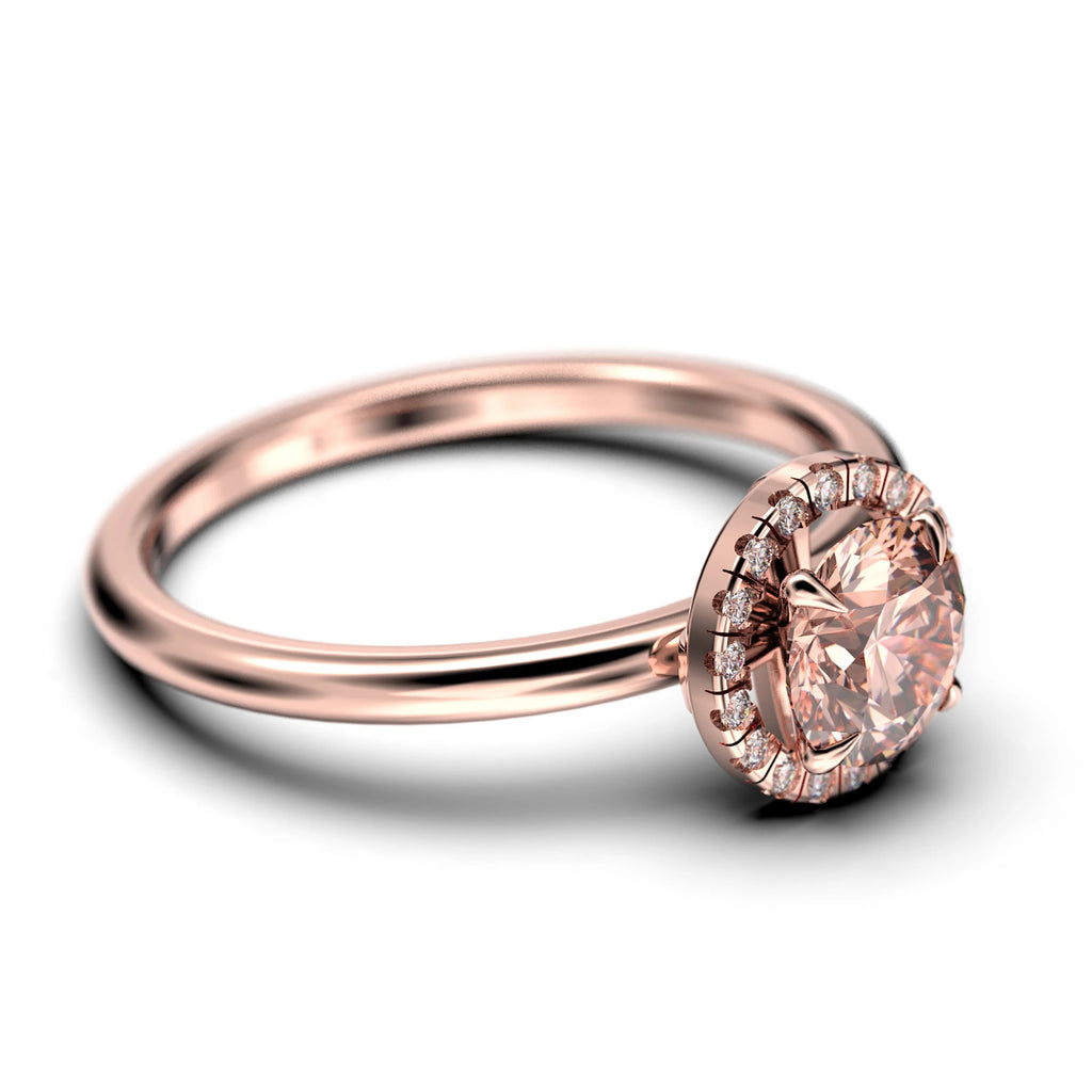 1.25 Carat Round Cut Morganite And Diamond Moissanite Engagement Ring in 925 Sterling Silver With 18k Rose Gold Plating S233846