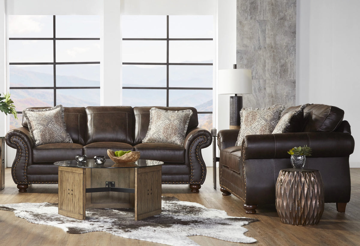 Espresso Faux Leather Sofa and Loveseat Set Y38437