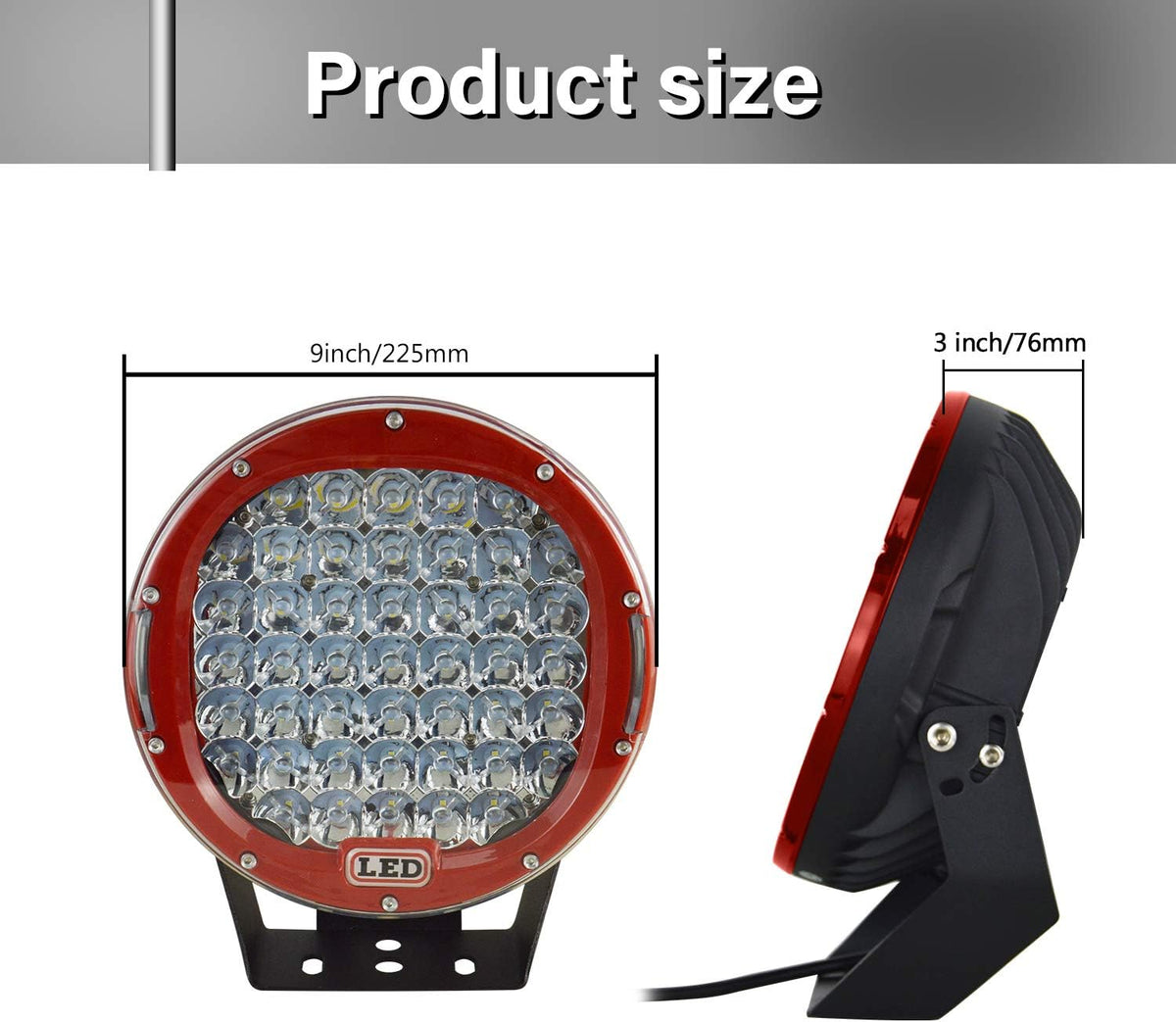 2PCS 96W Round Red LED Spot Driving Work Light 9 Inch D3745
