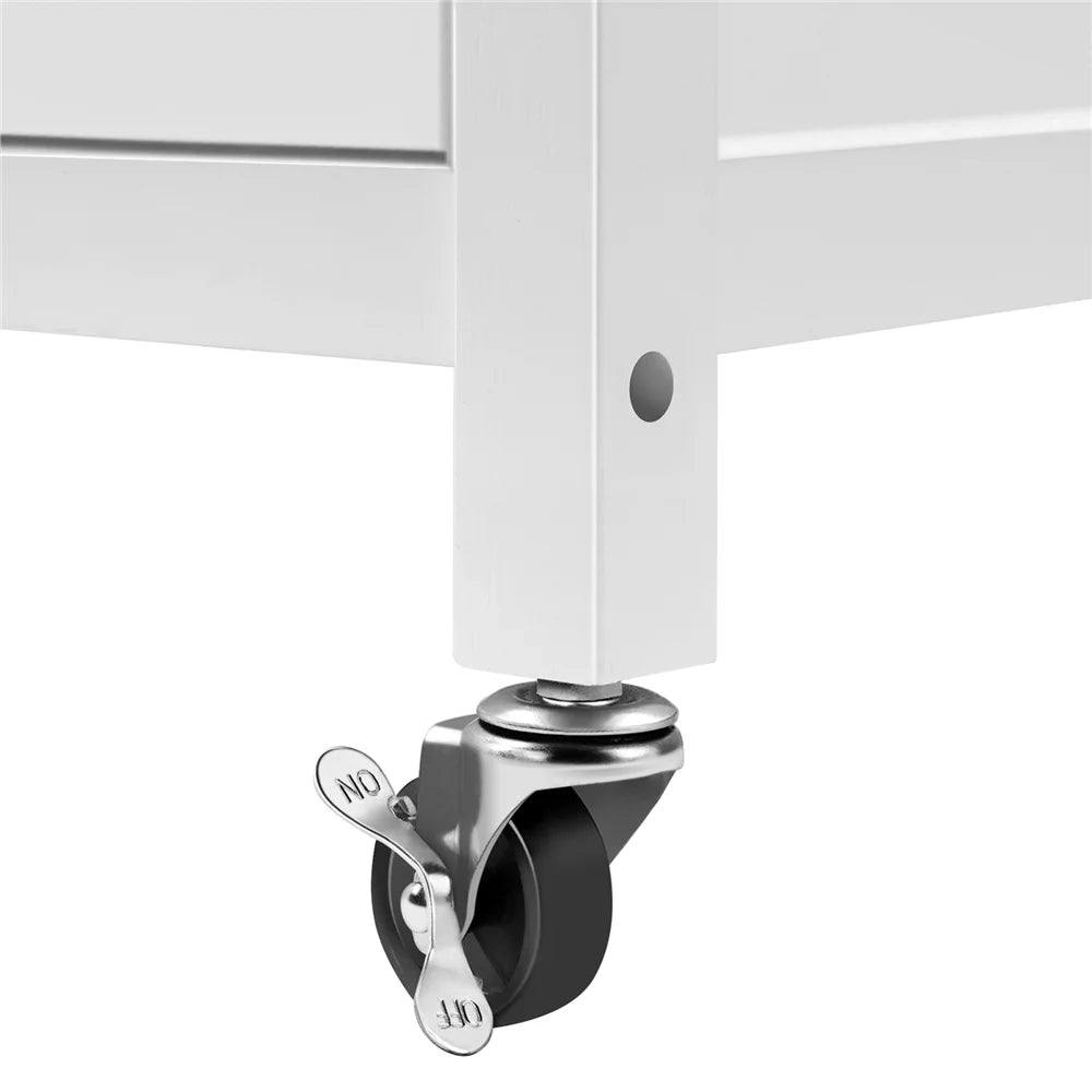 White Rolling Kitchen Island Cart with Wood Top T4504