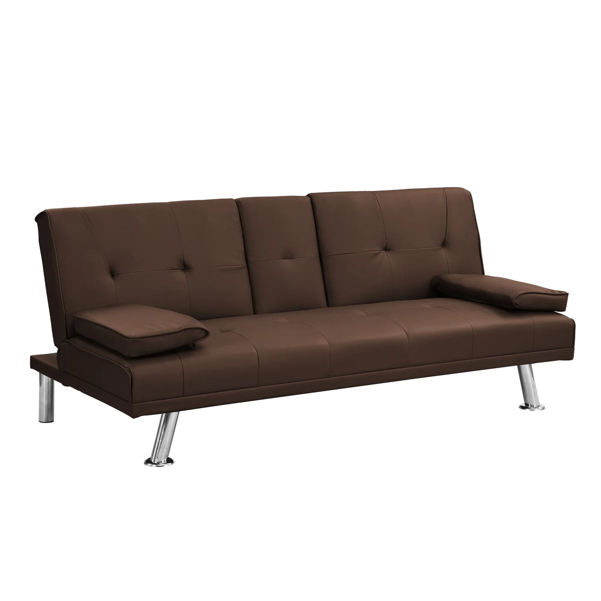 Brown PVC Sofa Bed with Armrest and Wood Frame N96678