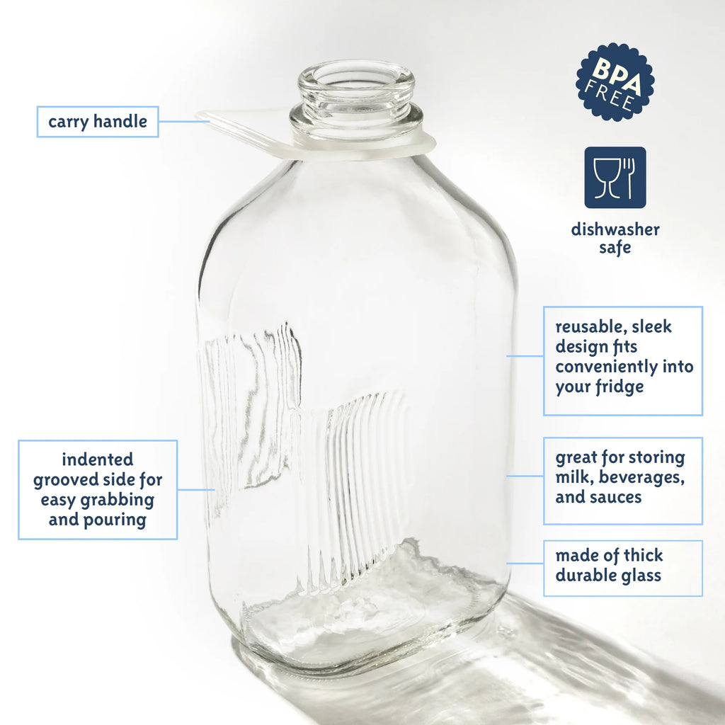 64 Oz Glass Milk Bottle with Lids, Pack of 2 Q36606