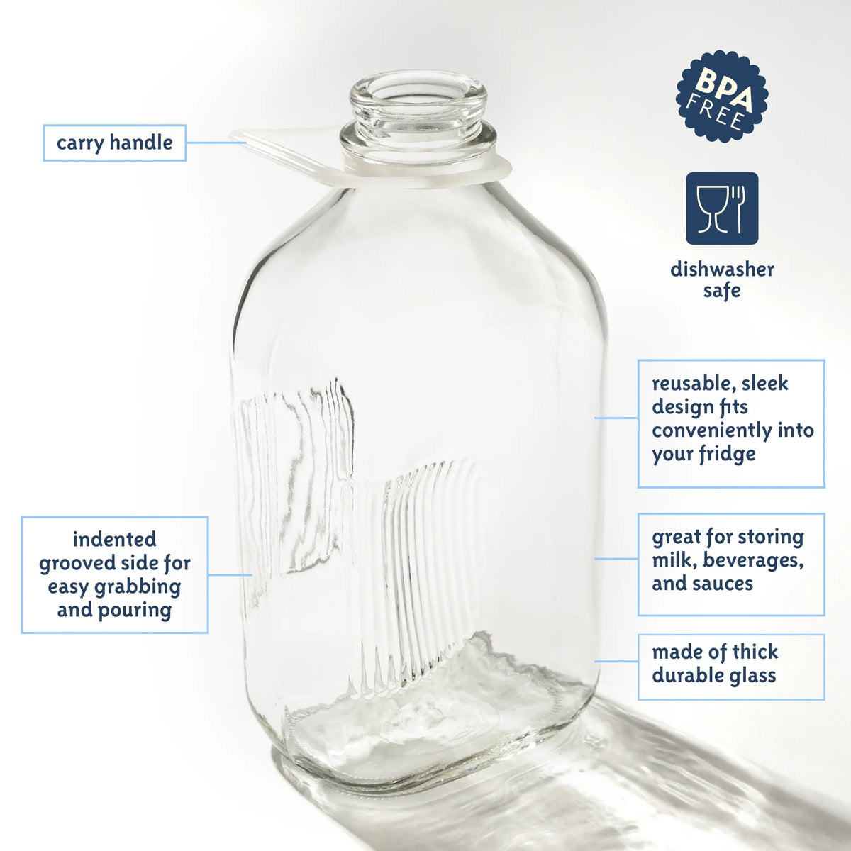64 Oz Glass Milk Bottle with Lids, Pack of 2 Q36606