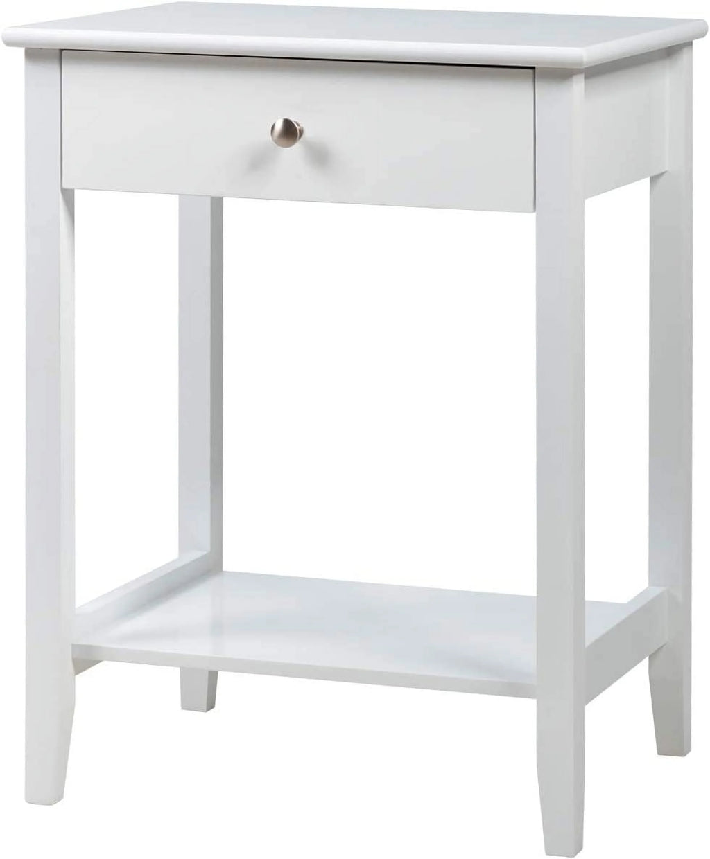 White 2-Tier Wooden Nightstand with Drawer D69561