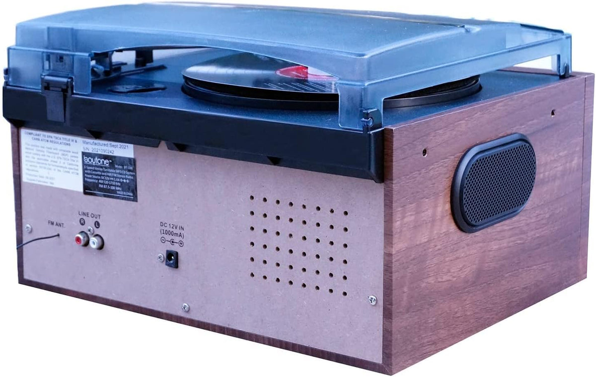 Bluetooth Record Player Turntable with AM/FM Radio, Cassette, CD Player, 2 Built in Speaker, SD Slot, USB, AUX J640121