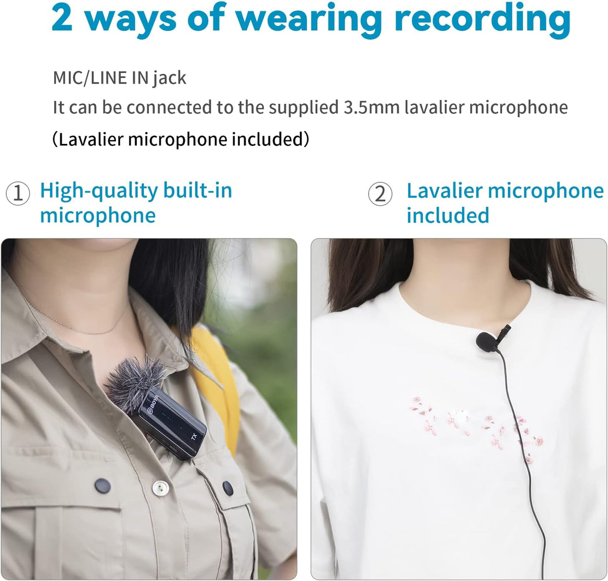 2.4GHz Wireless Dual Channel Cordless Lavalier Microphone System for Phone Camera U9309