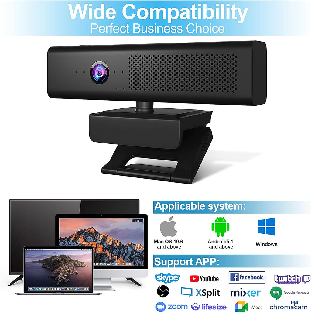 Full HD 1080P USB Webcam with 4 Built-in Microphones and Speaker, Magnetic Privacy Cover, Pack of 2 M797708