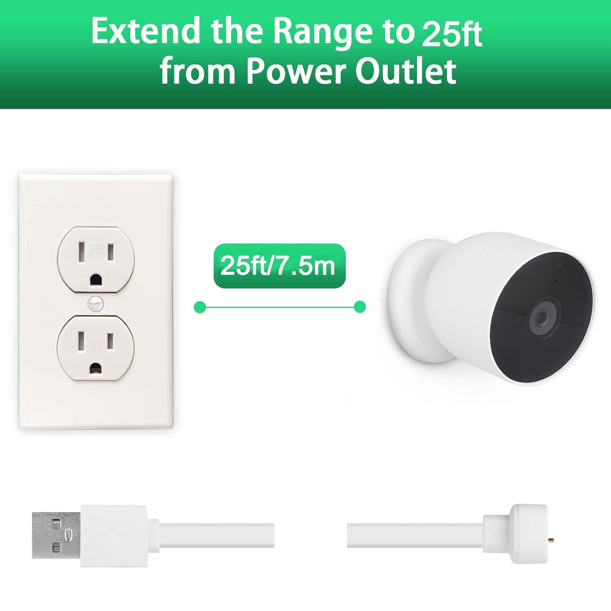 25 ft Weatherproof Charging Cable 3Pack-White G966