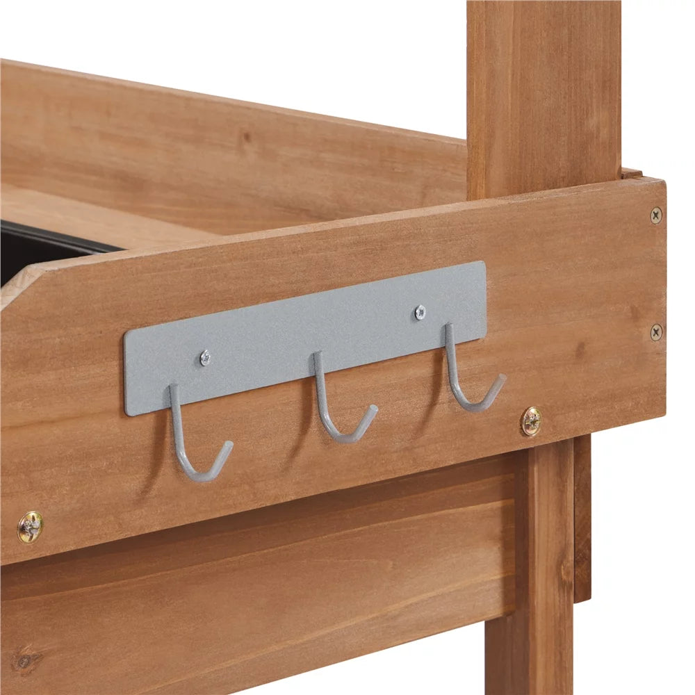 Brown Garden Potting Bench with Sink Drawer J21848
