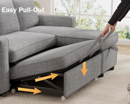 Dark Grey Sleeper Sofa Bed with Reversible Storage Chaise O65282