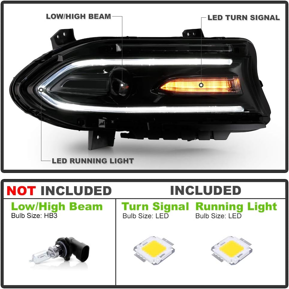 LED DRL Tube Projector Headlight Headlamp Passenger Side I3979