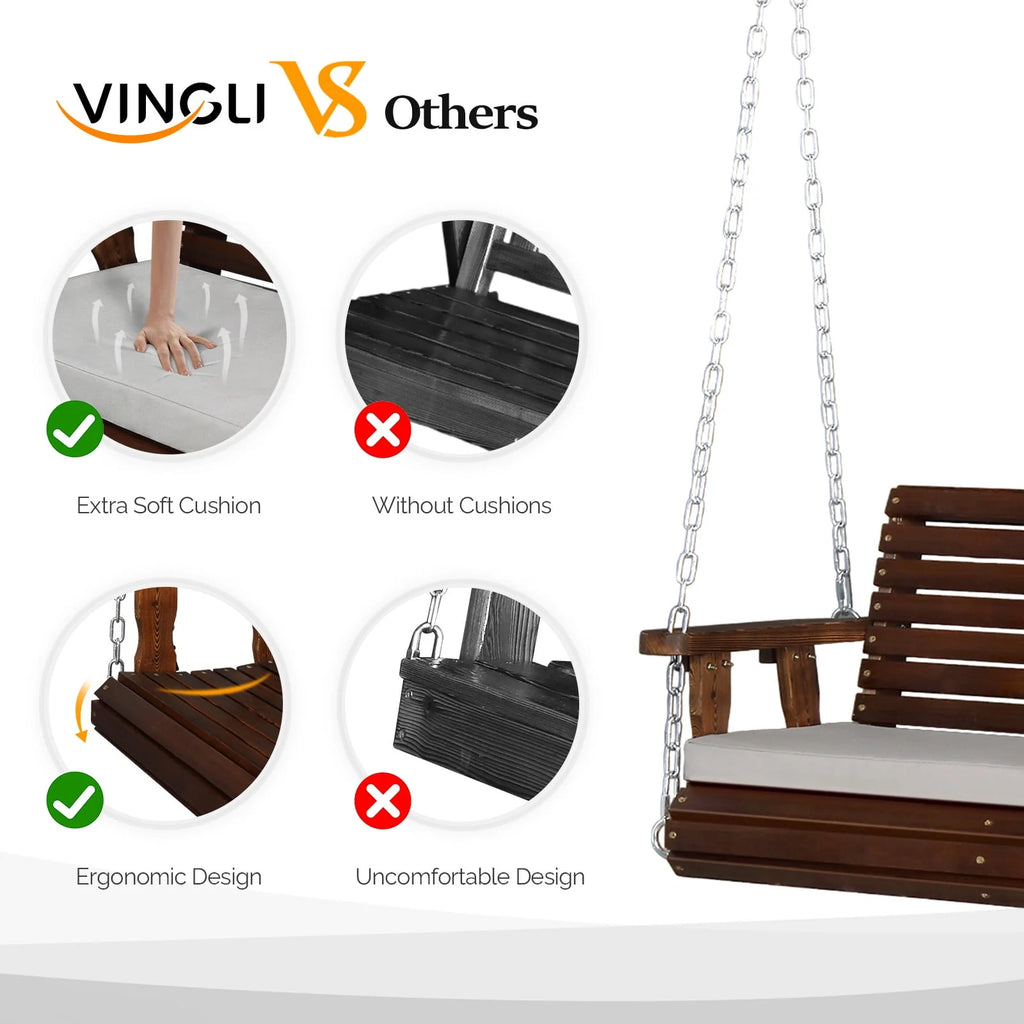 5 ft Brown Wooden Porch Swing X780514