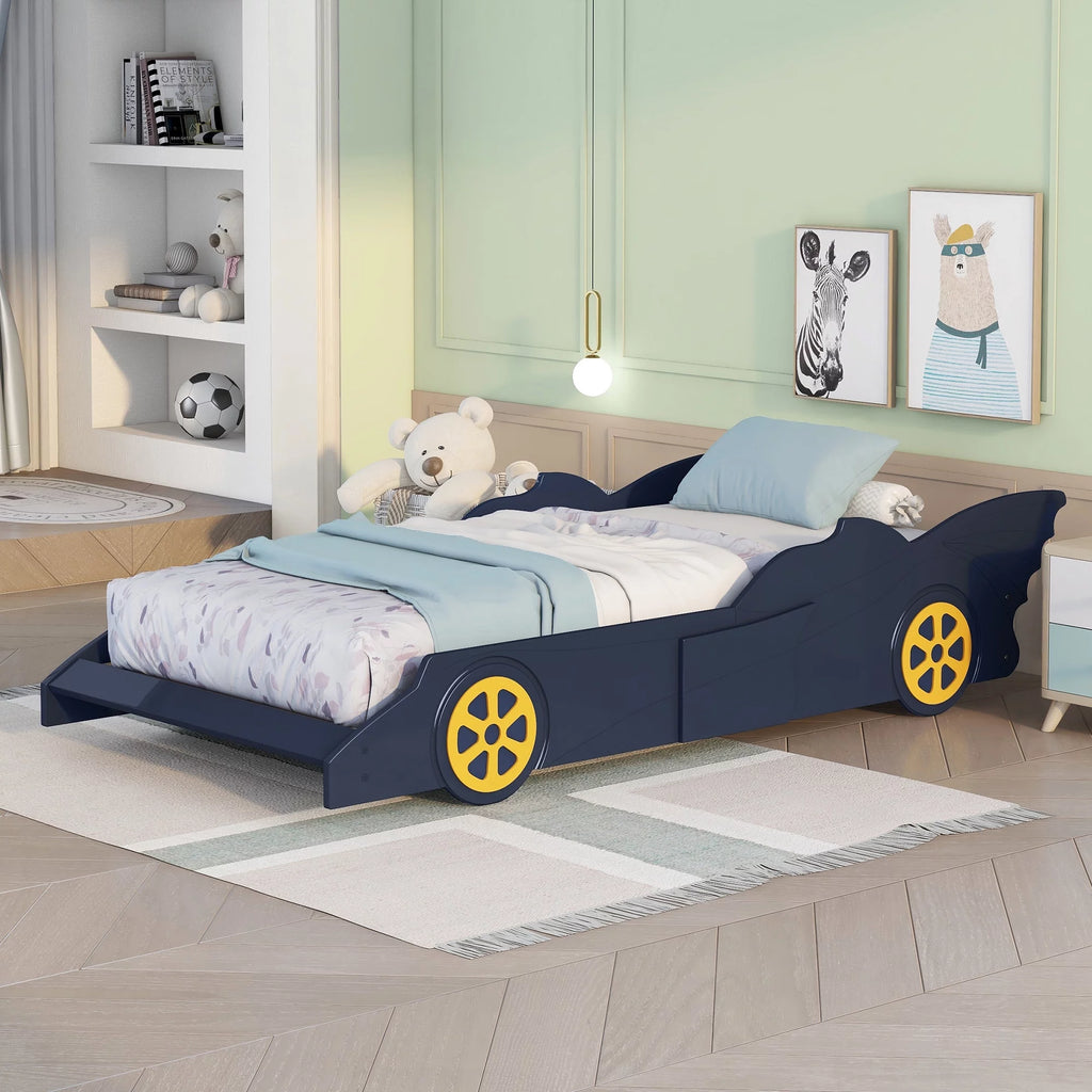 Wood Race Car-Shaped Twin Size Platform Bed E78768