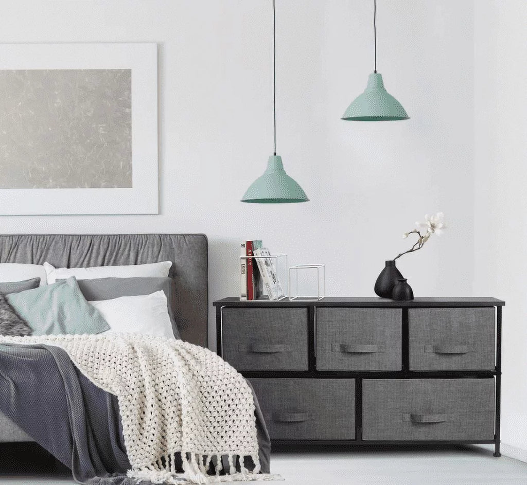 5 Drawer Fabric Storage Dresser with Wood Top J5479