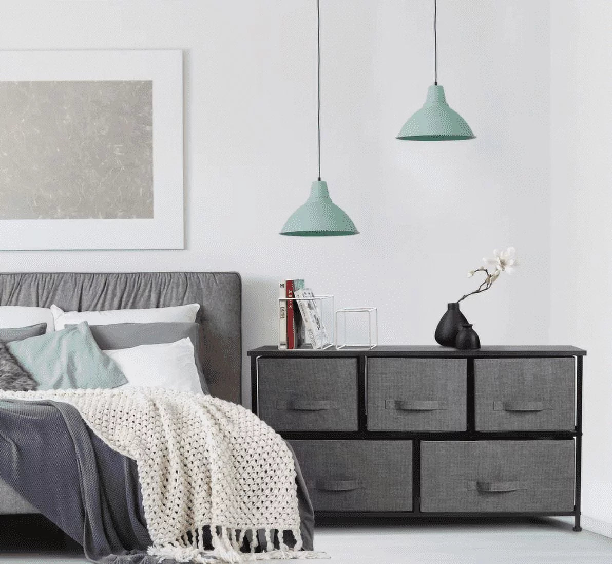 5 Drawer Fabric Storage Dresser with Wood Top J5479