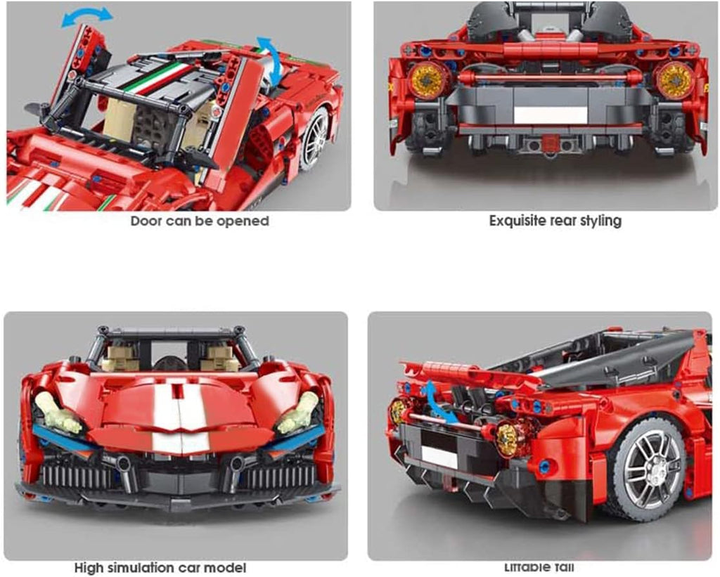 Red Sport Car MOC Building Blocks Construction Toy, 1:14 Scale Model Cars Set (1238 Pcs) Pack of 2 N371