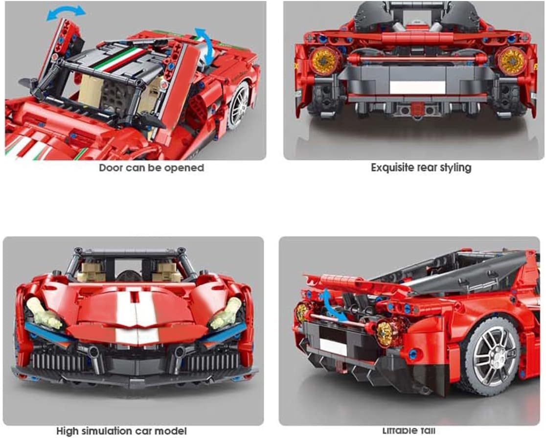 Red Sport Car MOC Building Blocks Construction Toy, 1:14 Scale Model Cars Set (1238 Pcs) Pack of 2 N371