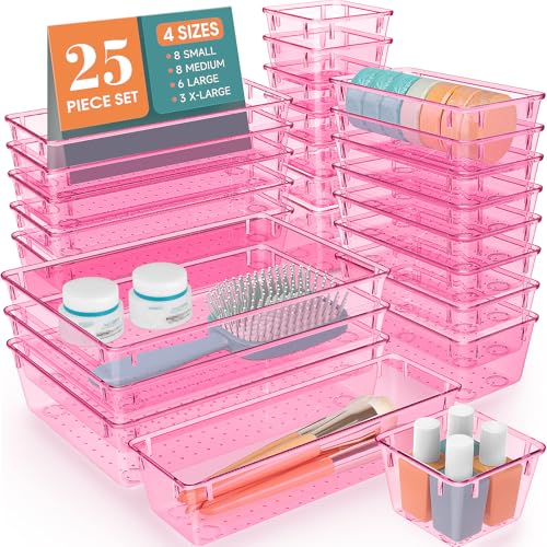 25 PCS Clear Plastic Drawer Organizer Set, 4 Sizes F12663