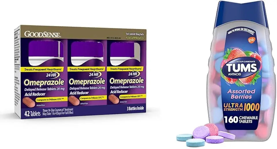 Omeprazole 20 mg 14 Count and Antacid Chewable Tablets 160 Count Z568781