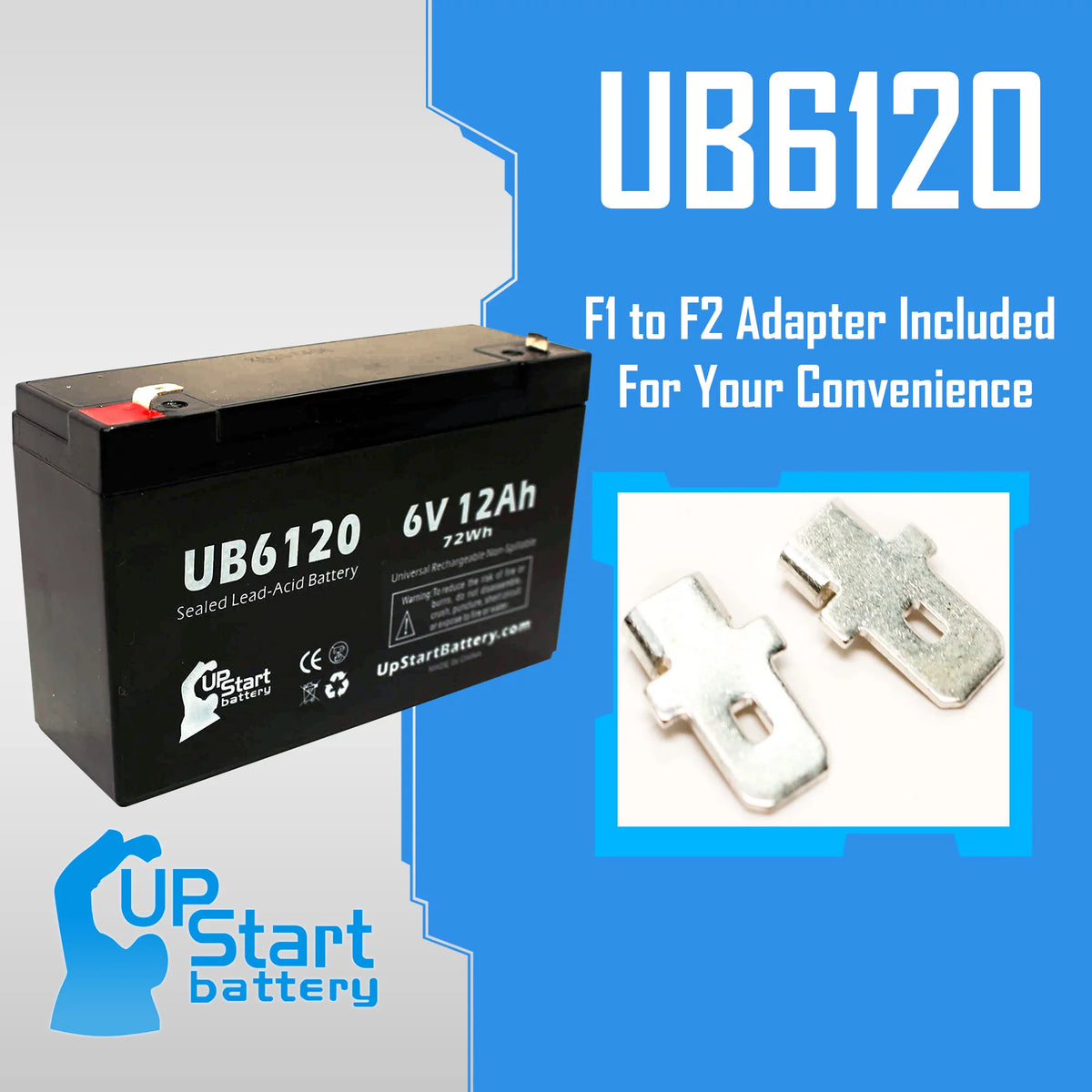 2x Pack 6V 12Ah Sealed Lead Acid Battery with F1 to F2 Terminal Adapters E971