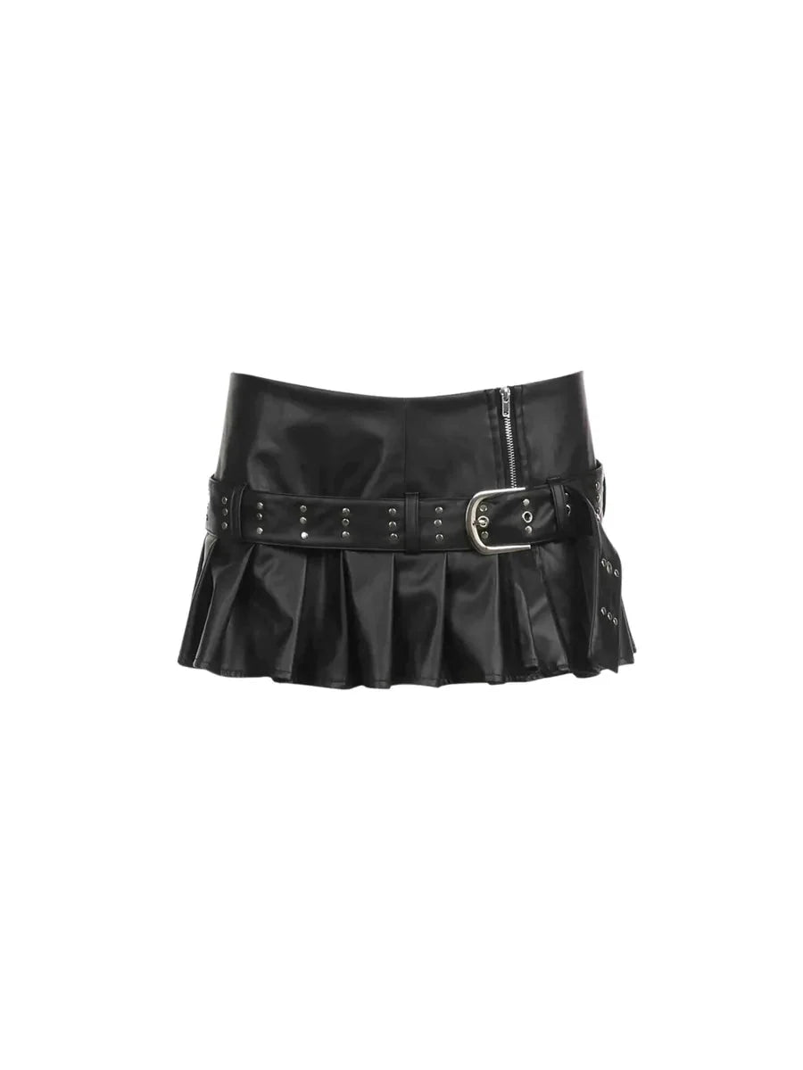 Punk Midi Leather Buckle Skirt M3479