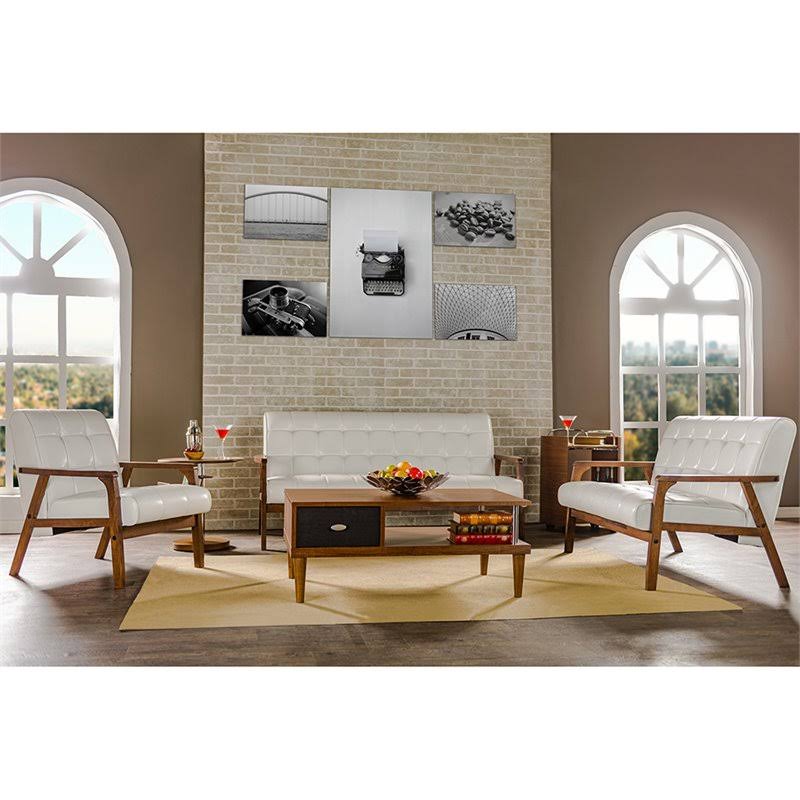 White Faux Leather Tufted Sofa S5909
