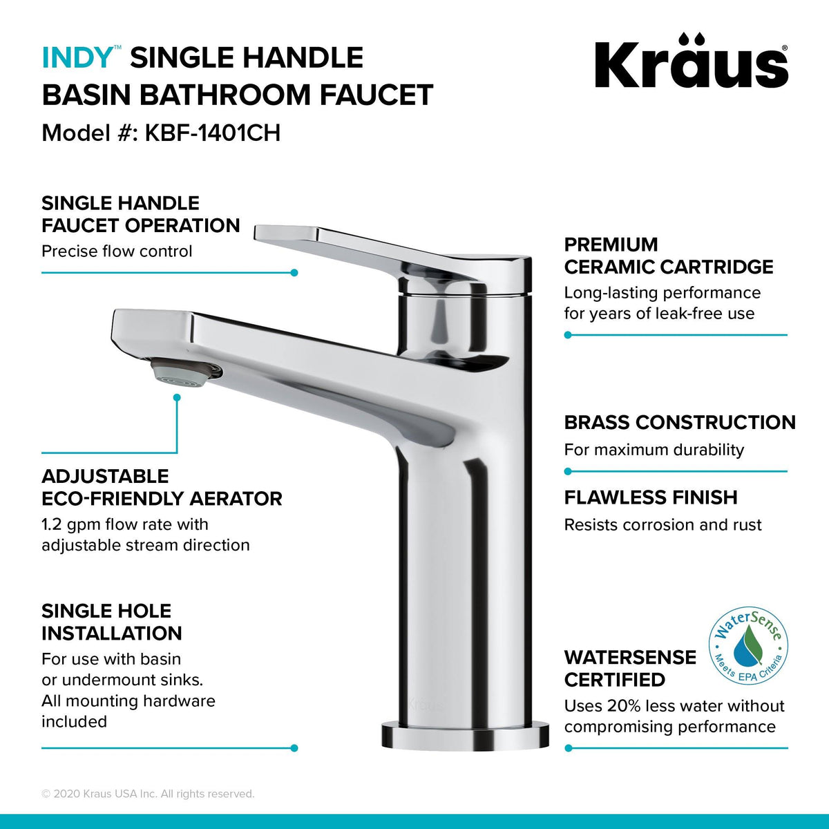 Single Handle Bathroom Faucet - Stainless Steel K676