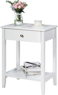 White 2-Tier Wooden Nightstand with Drawer D69561