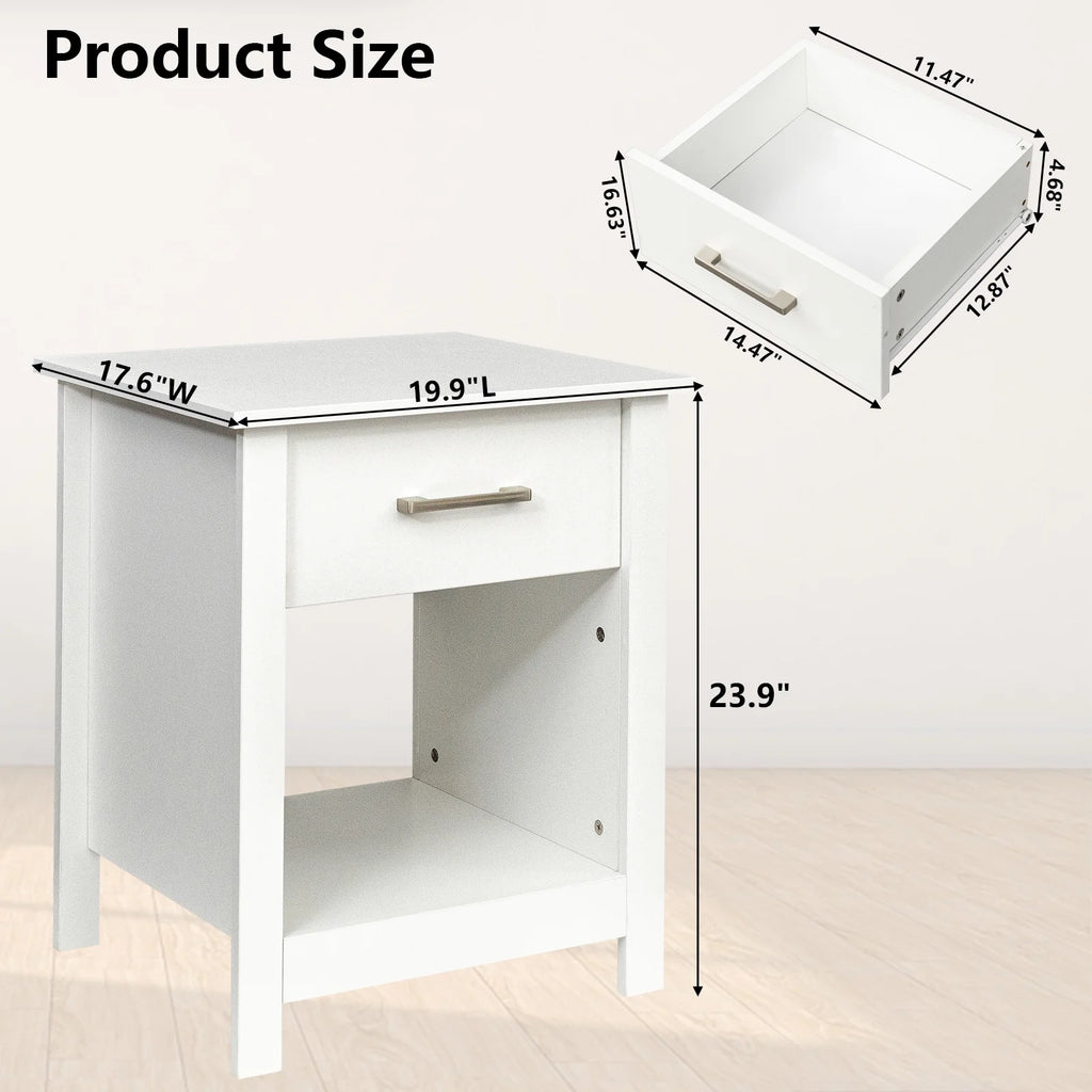White Wooden Nightstand with Drawer V6750