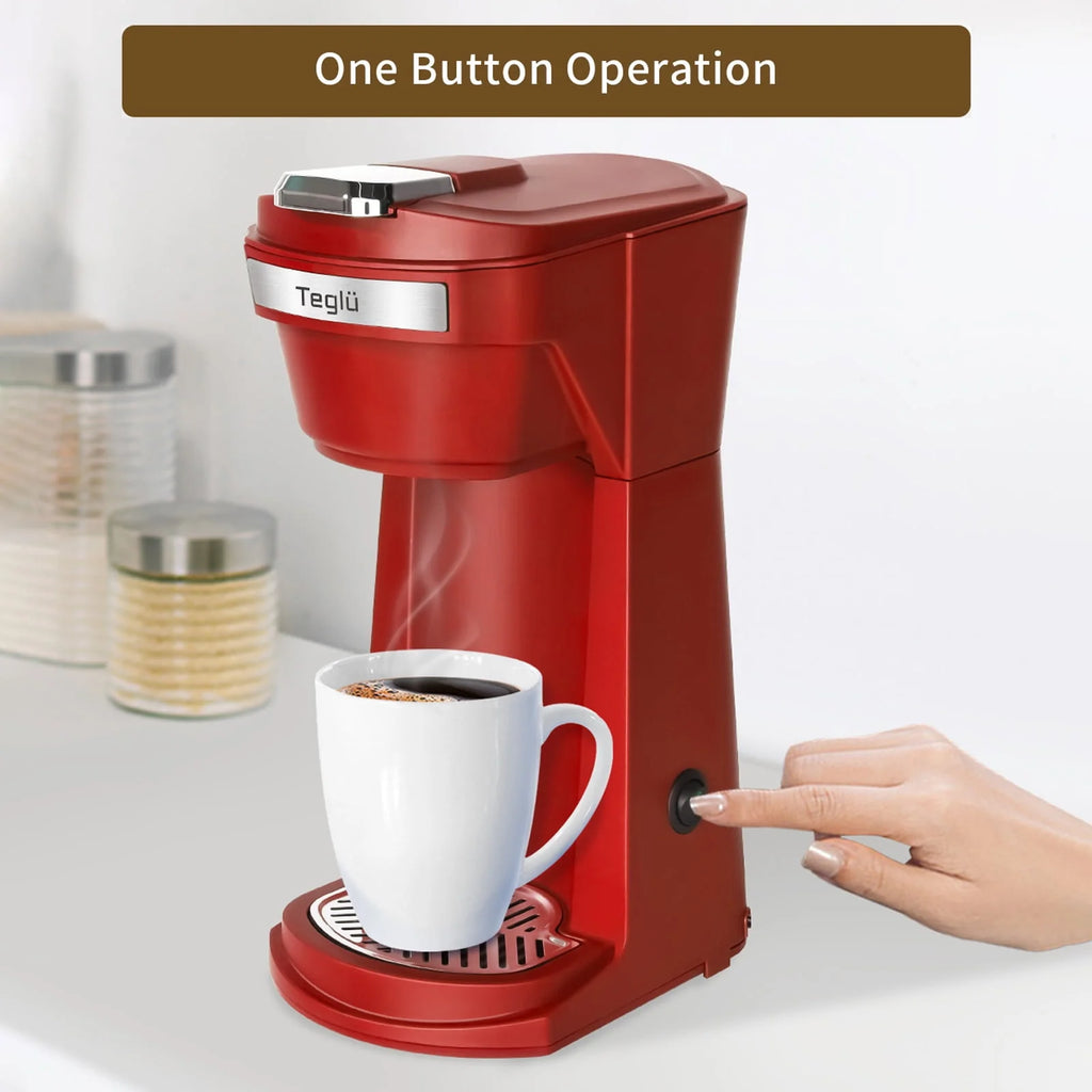 2 in 1 Single Serve Coffee Maker with Reusable Filters, Red O323