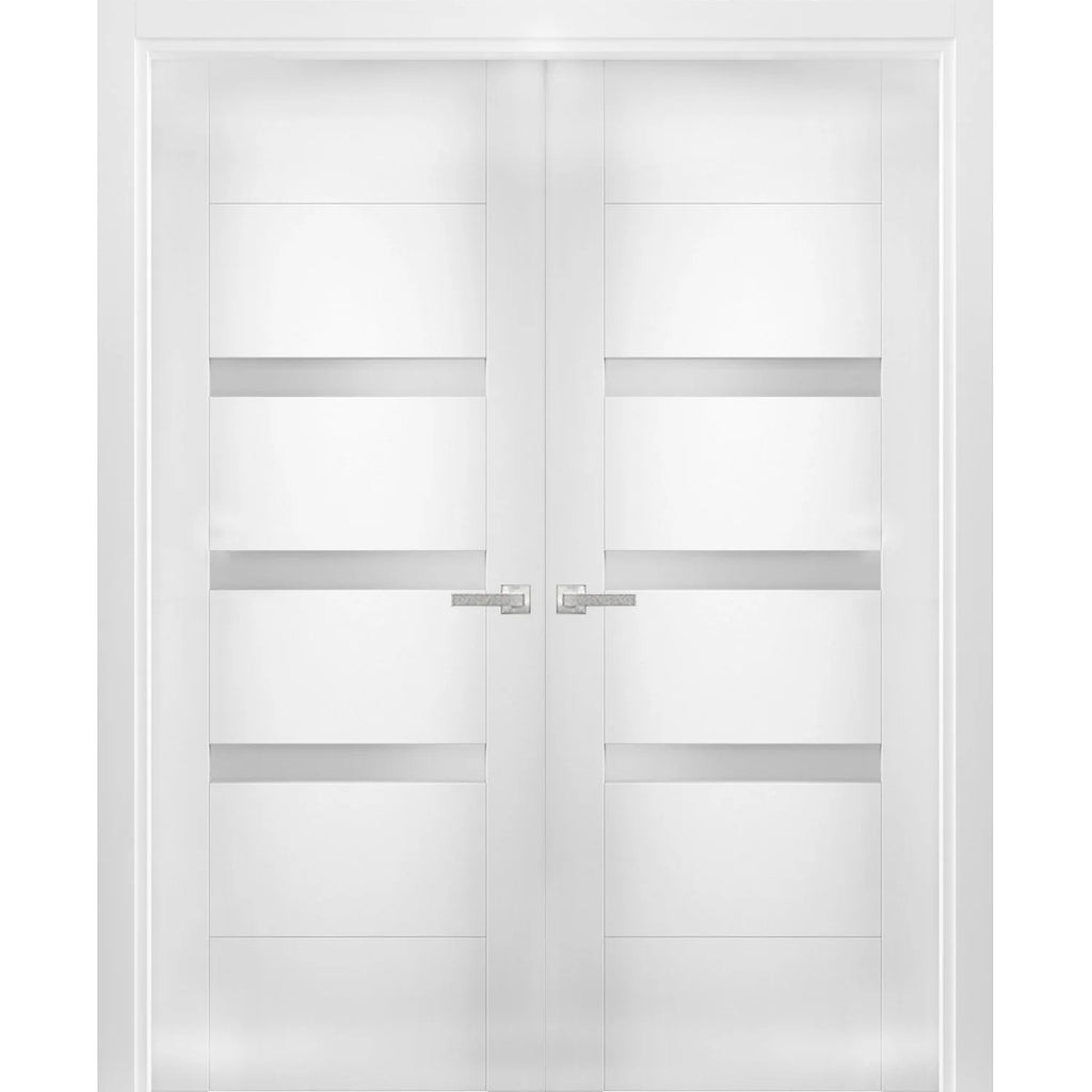 Solid French Double Doors 48 x 80 inches Opaque Glass Wood Solid Panel Frame L818730