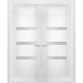 Solid French Double Doors 48 x 80 inches Opaque Glass Wood Solid Panel Frame L818730