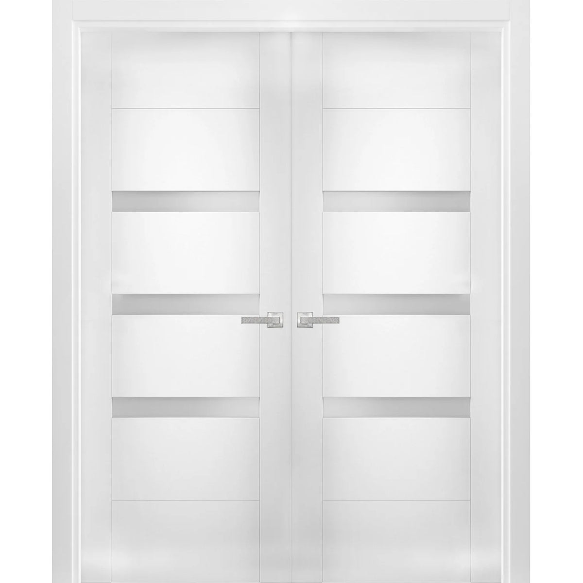 Solid French Double Doors 48 x 80 inches Opaque Glass Wood Solid Panel Frame L818730
