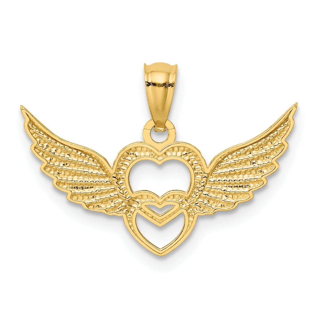 14K Two-Tone Gold Rhodium Plating Heart With Wings Pendant on 16 Inch 14K Gold Rope Chain Necklace E61027