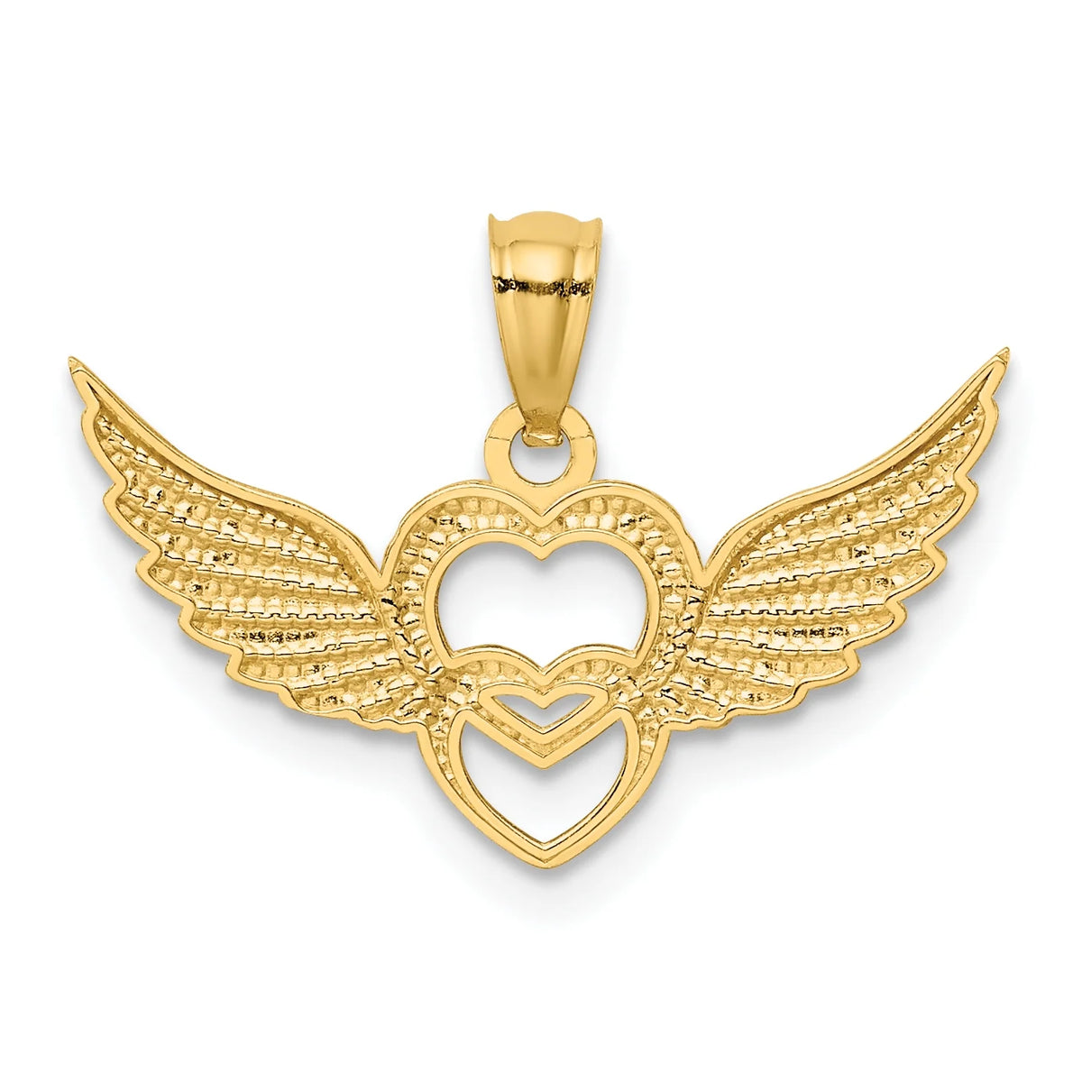 14K Two-Tone Gold Rhodium Plating Heart With Wings Pendant on 16 Inch 14K Gold Rope Chain Necklace E61027
