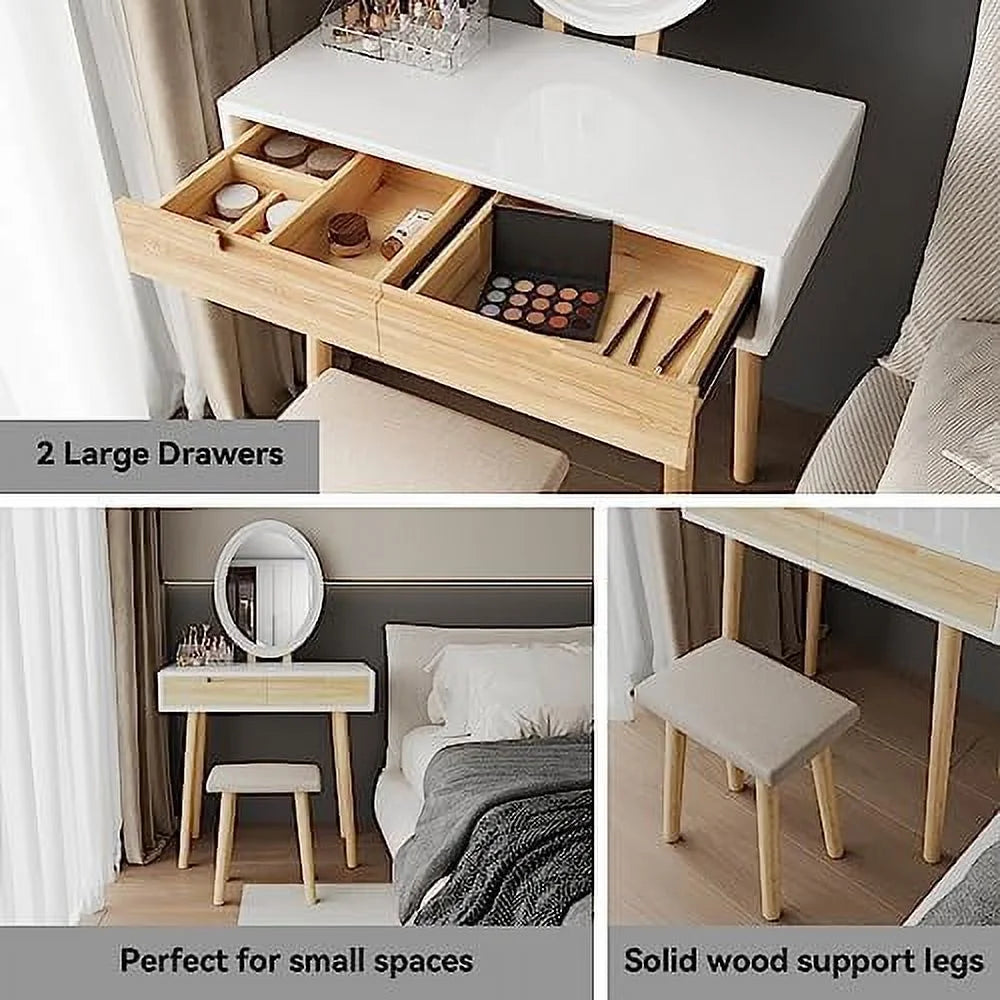 Makeup Vanity Table Set with Lighted Mirror and Stool E574