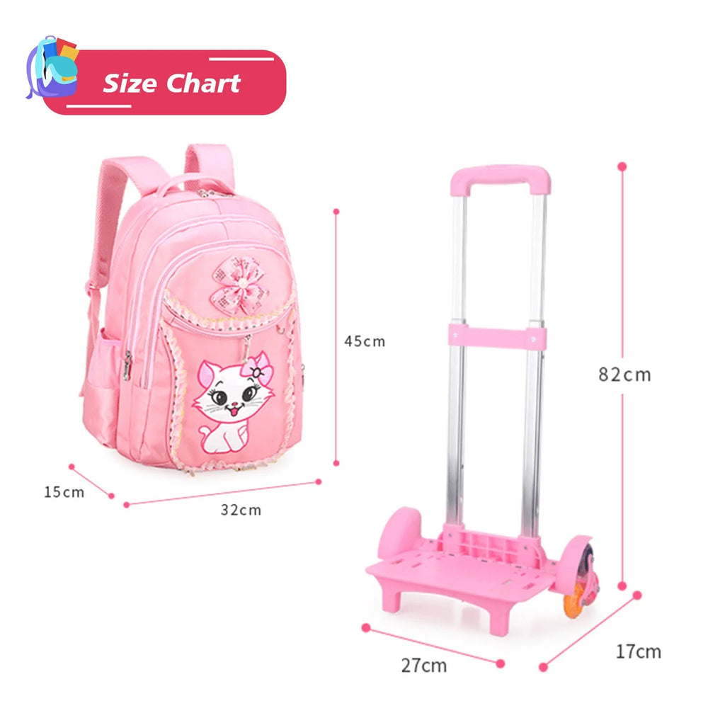 Pink Kids Rolling Backpack with Cartoon Cat M9173